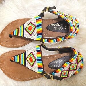 Coconuts by Matisse Diego Di Lucca Leather Boho Beaded Strappy Flat Sandals🌴